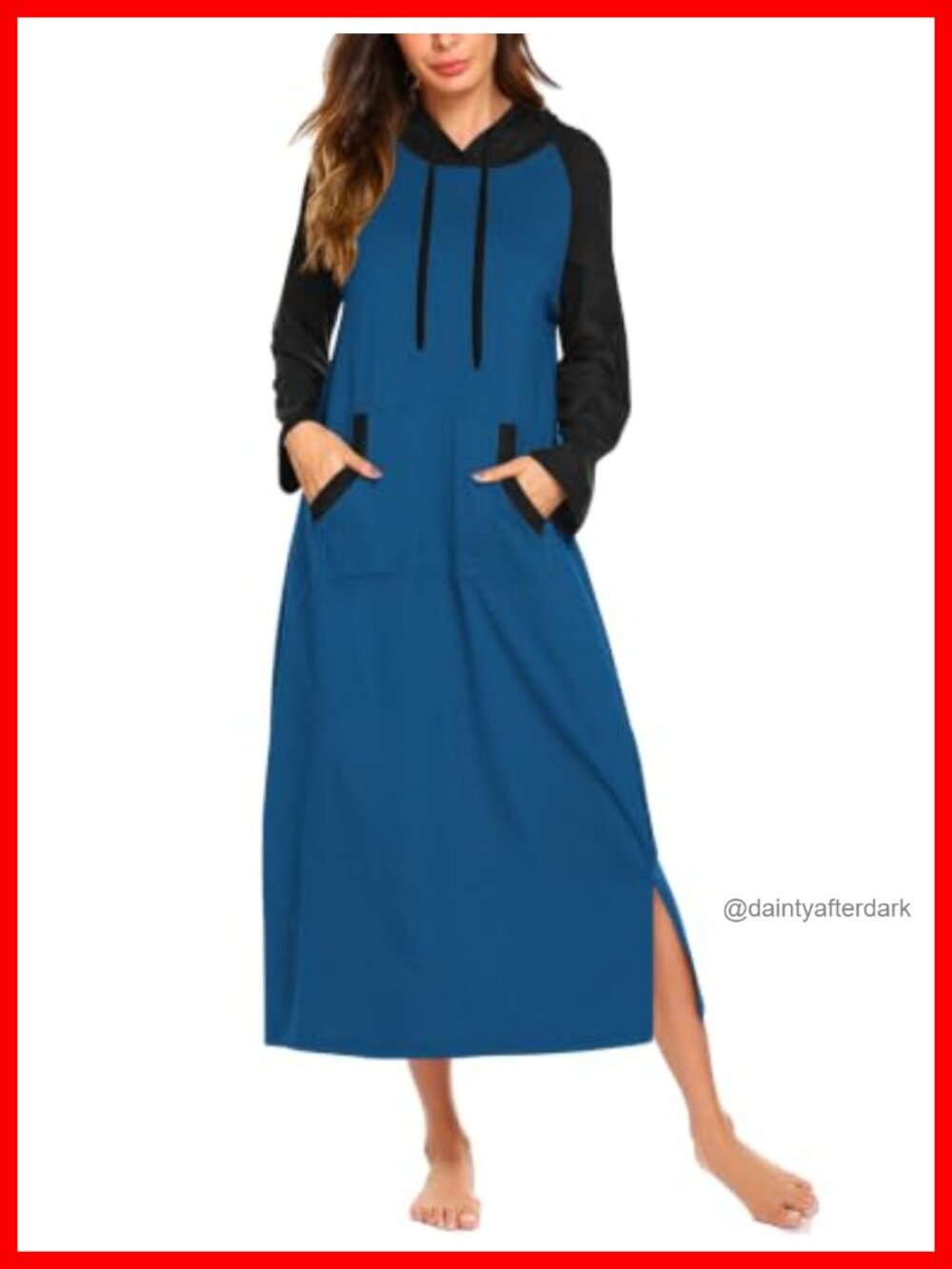 Ekouaer Fleece Long Sleeve Hooded Nightgown with Kangaroo Pocket
